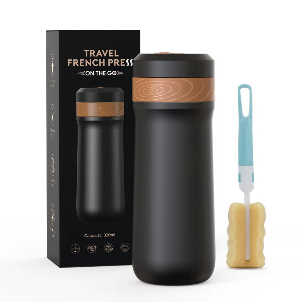 Portable Coffee Maker Stainless Steel Insulated Coffee Press Car Travel French Press Tea Maker Coffee Pot Outdoor Coffee Mug Cup