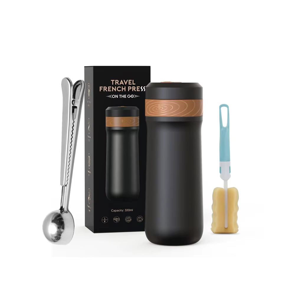 Portable Coffee Maker Stainless Steel Insulated Coffee Press Car Travel French Press Tea Maker Coffee Pot Outdoor Coffee Mug Cup